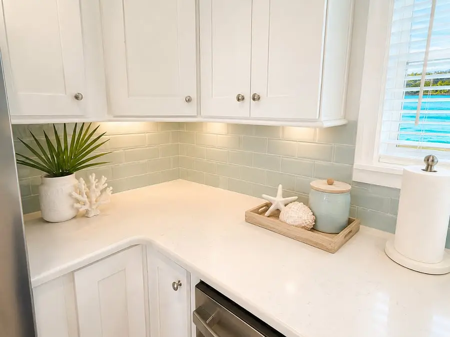 Kitchen counter and cabinetry at Aqua Paradise, Islamorada, Florida Keys