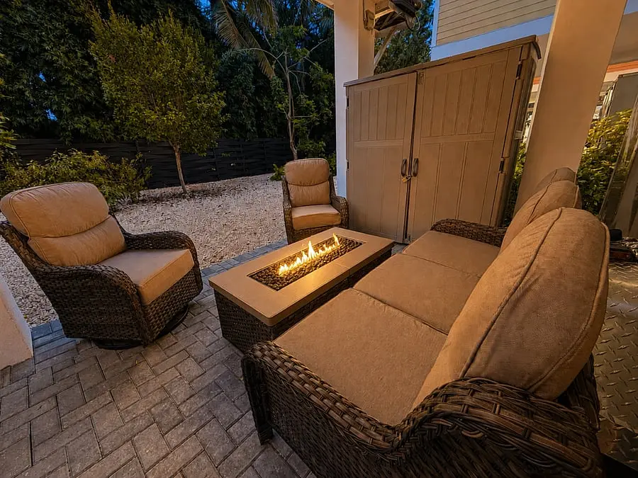 Private outdoor fire pit and seating at Aqua Paradise, Islamorada, Florida Keys
