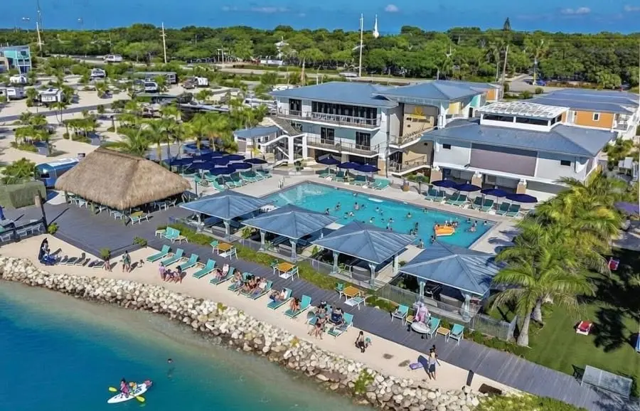 Aerial view of the waterfront resort at Aqua Paradise, Islamorada, Florida Keys