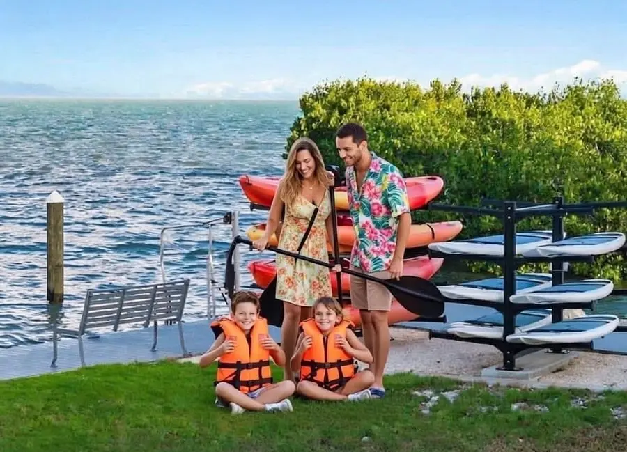 Waterfront lawn and seating at Aqua Paradise, Islamorada, Florida Keys