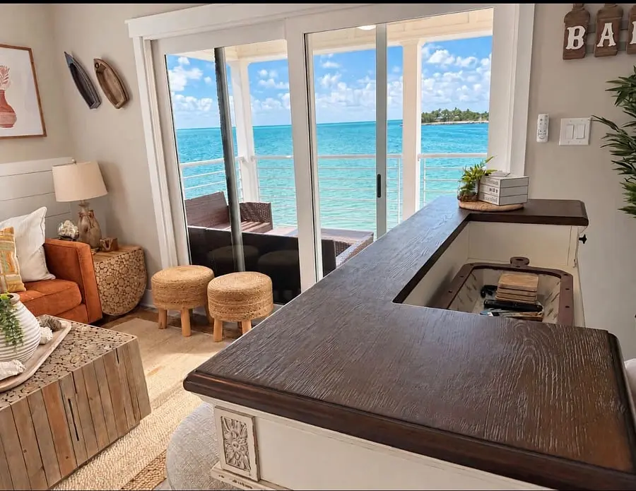 Breakfast bar looking out to the lanai and ocean at VellaMar, Islamorada, Florida Keys