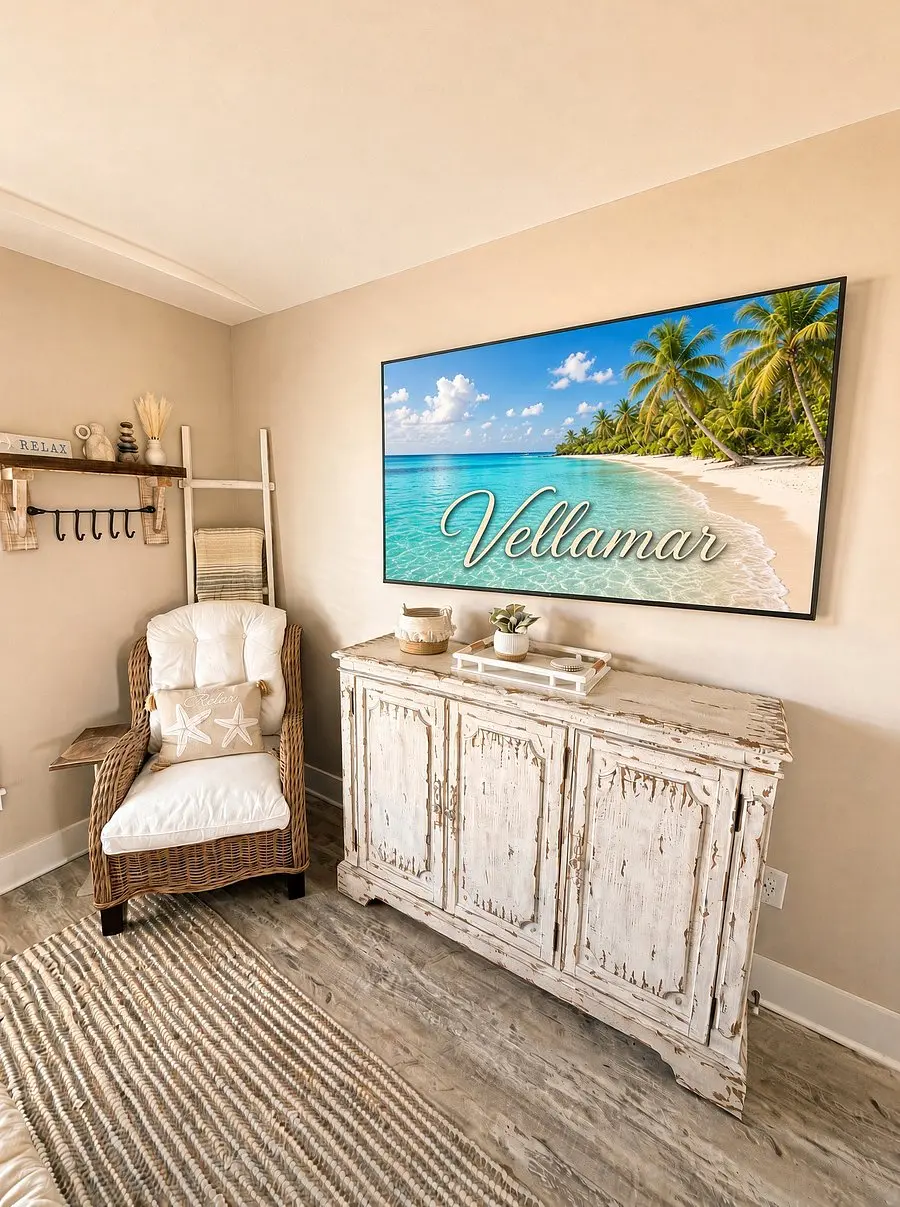 Bedroom dresser and smart TV at VellaMar, Islamorada, Florida Keys