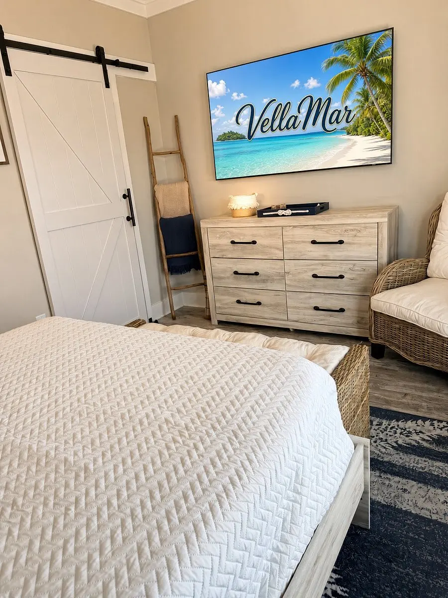 Bedroom with smart TV at VellaMar, Islamorada, Florida Keys