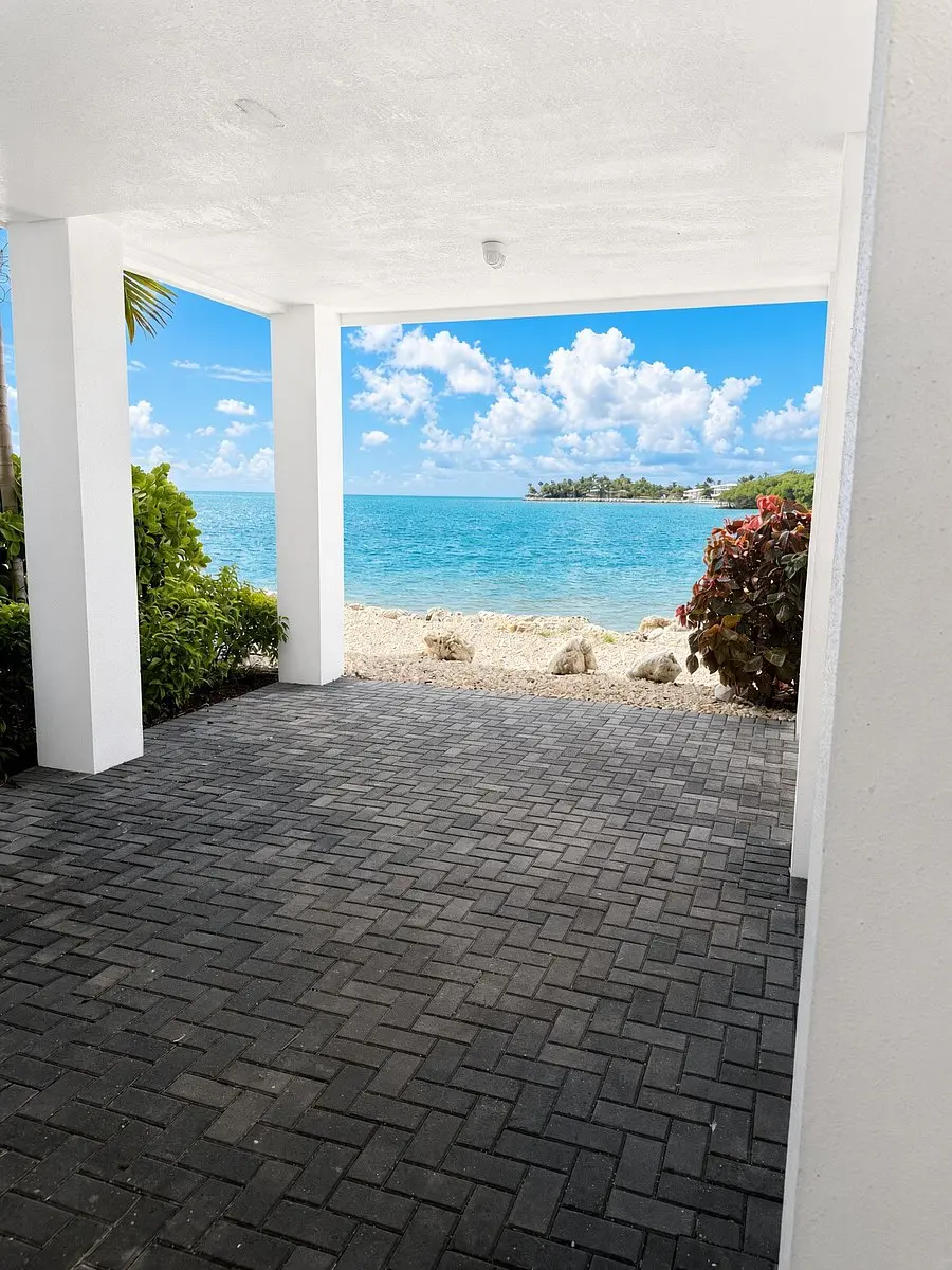 Covered patio with ocean view at VellaMar, Islamorada, Florida Keys