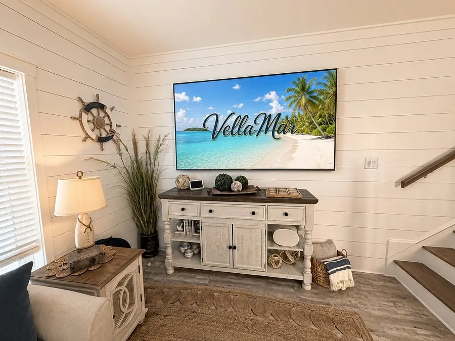 Living room with smart TV at VellaMar, Islamorada, Florida Keys