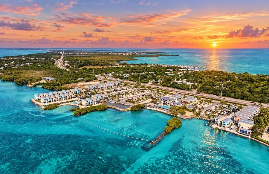 Aerial view of the resort at sunset at VellaMar, Islamorada, Florida Keys