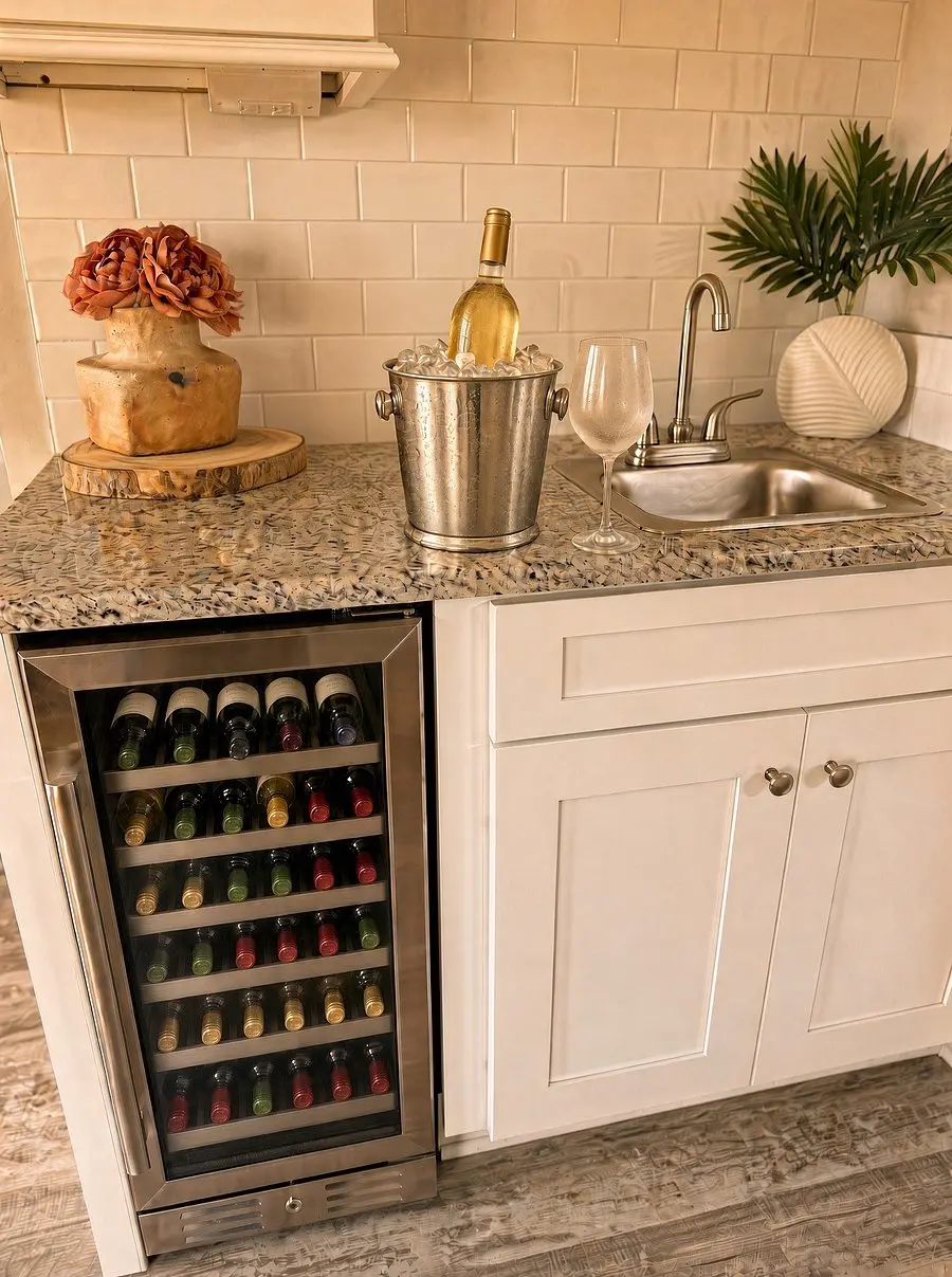 Wine fridge and wet bar at VellaMar, Islamorada, Florida Keys