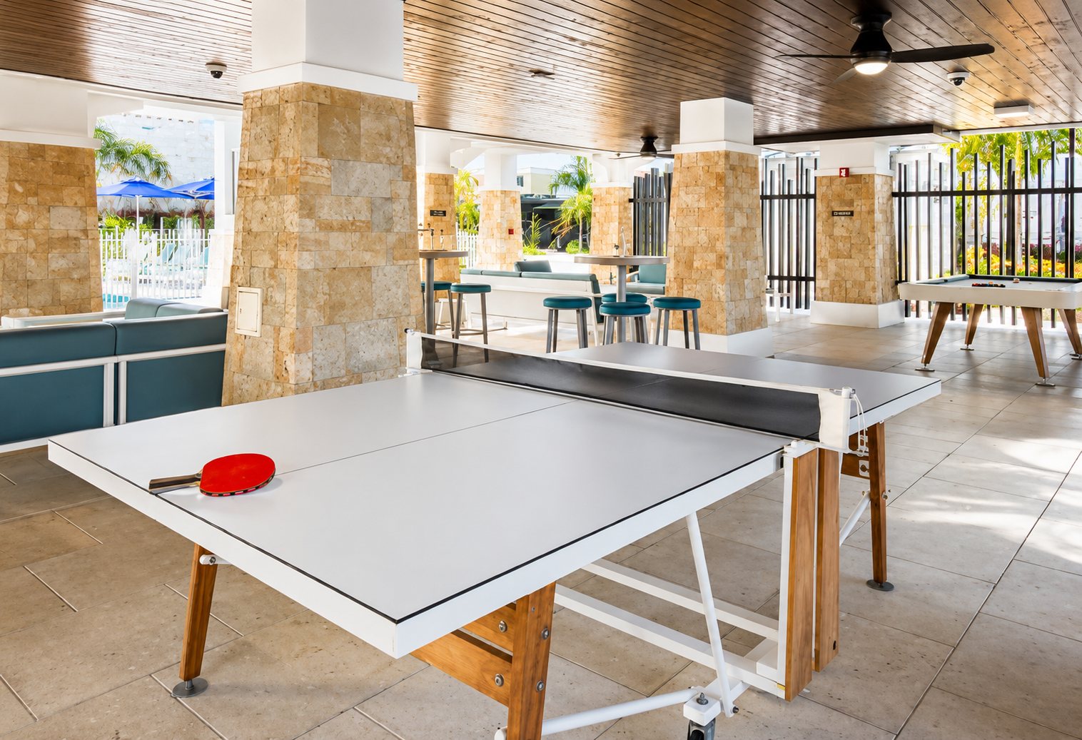 Game pavilion with ping pong, foosball and a pool table