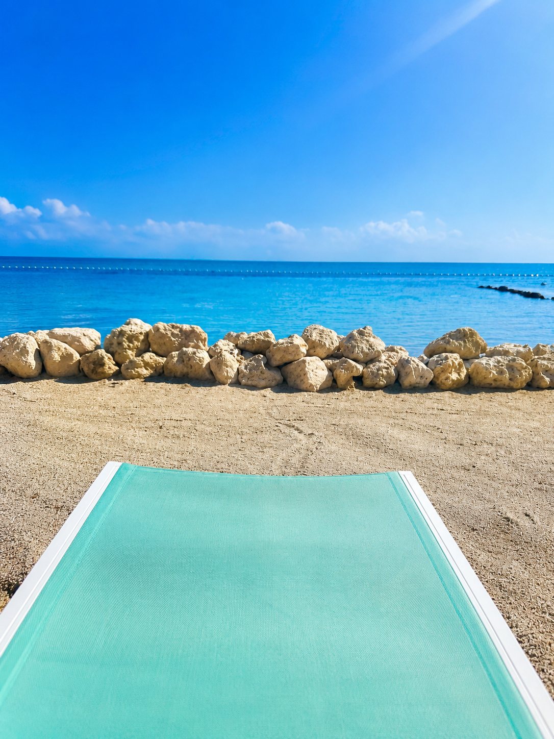 Sunning beach with loungers